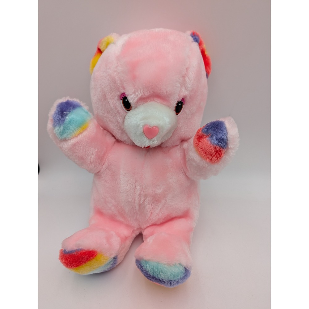 Kay Bee Soft Stuff Plush Bear Pink Rainbow Paws Ears Vintage 14 Inch Kaybee